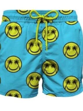 MC2 Saint Barth Men’s Blue Palm Tree Smile Swim Shorts bathing suit. Size S